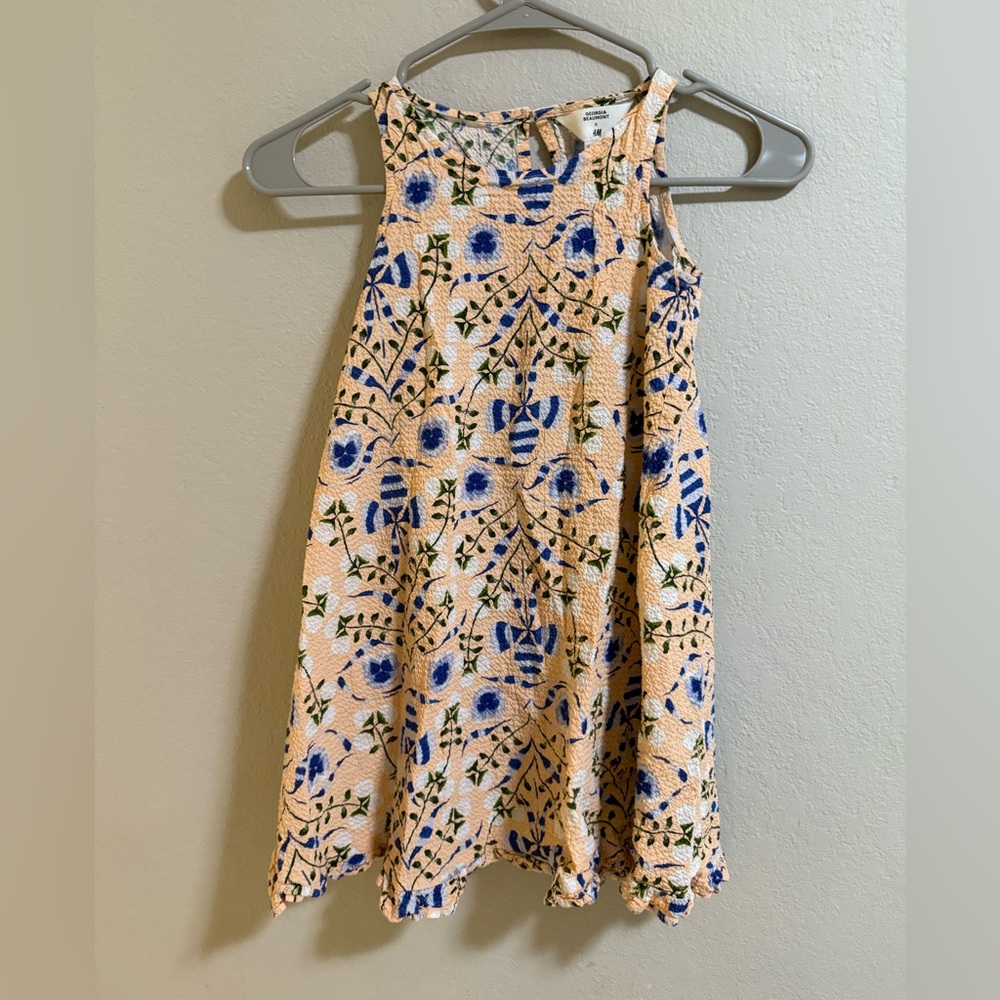 Georgia Beaumont x H&M Girls Peach Floral Textured Dress (Size 7–8Y / 128)